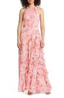 Eliza J Floral Chiffon Gown in Pink Print at Nordstrom, Size 12