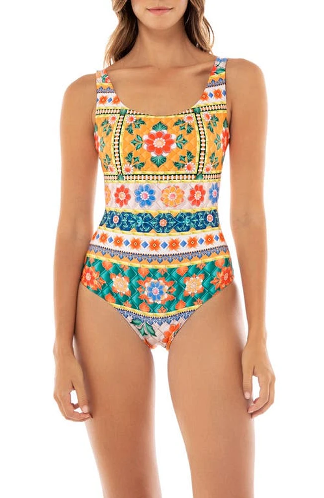 Agua Bendita Koraline Tile Reversible One-Piece Swimsuit Yellow Multicolor at Nordstrom,