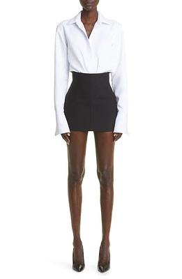 LaQuan Smith Long Sleeve Satin Bodysuit White at Nordstrom,