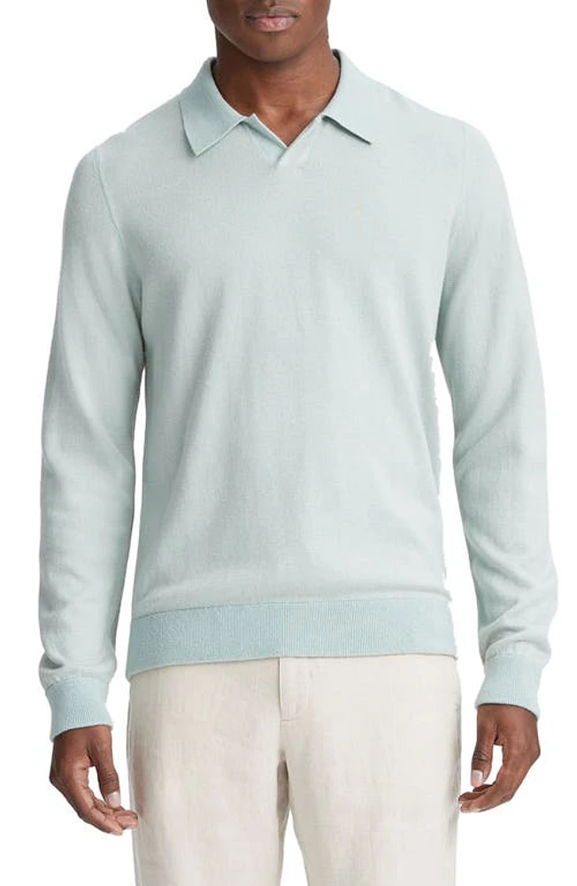 Vince Bird's Eye Wool Blend Johnny Collar Top Seafoam Green/Stone at Nordstrom,