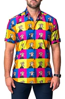 Maceoo Galileo Ape Print Short Sleeve Cotton Button-Up Shirt Yellow Multi at Nordstrom,