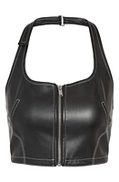 Noisy may Kimberly Faux Leather Halter Top Black Detail Contrast Stitch at Nordstrom,