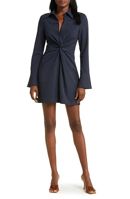 Cinq à Sept McKenna Front Twist Long Sleeve Mini Shirtdress at Nordstrom,