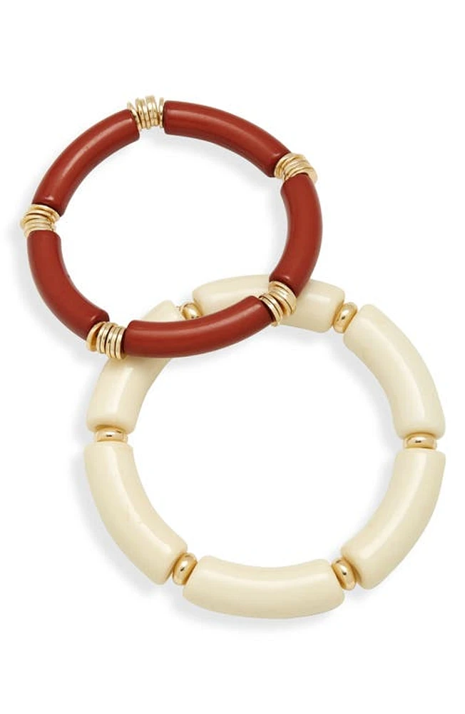 Nordstrom Set of 2 Resin Tube Stretch Bracelets in Rust- Beige- Gold at Nordstrom