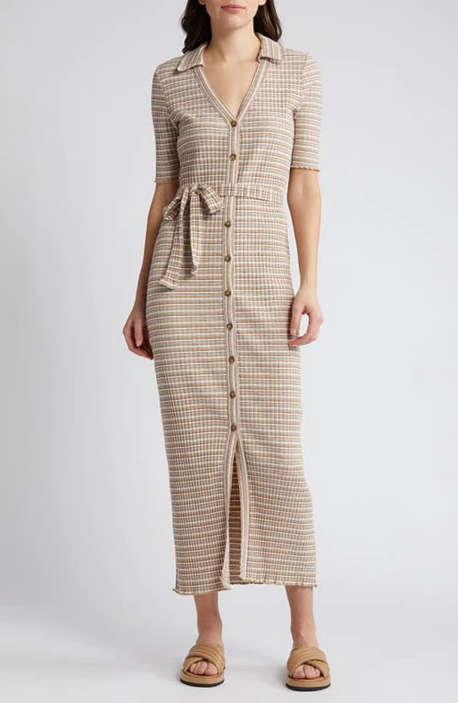 Nation LTD Enise Stripe Tie Belt Rib Shirtdress Layer Cake at Nordstrom,