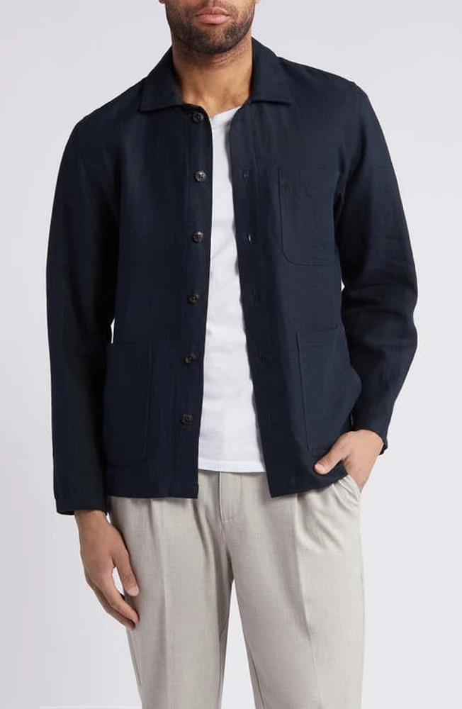 PEREGRINE Grange Regular Fit Linen Shacket Navy at Nordstrom,