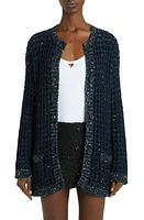 Valentino Garavani Sequin Metallic Tweed Cardigan in Nero/Navy at Nordstrom, Size Medium