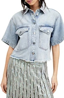 AllSaints Tove Crop Short Sleeve Denim Button-Up Shirt Light Indigo at Nordstrom,