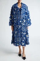 Erdem Fringed Oversize Jacquard Coat in Lupin Blue at Nordstrom, Size Small