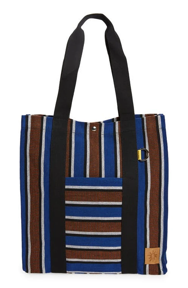 GOODEE Efi Bassi Cotton Canvas Market Tote in Blue And Rust Stripe at Nordstrom