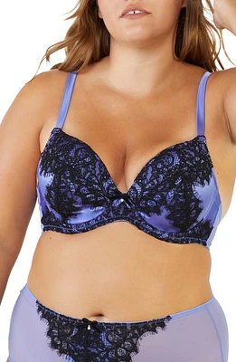 Playful Promises Stevie Lilac Satin & Lace Underwire Plunge Bra in Lilac/Black at Nordstrom, Size 34C