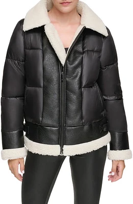 Andrew Marc Sport Ciré Faux Shearling Puffer Jacket Black/cream at Nordstrom,