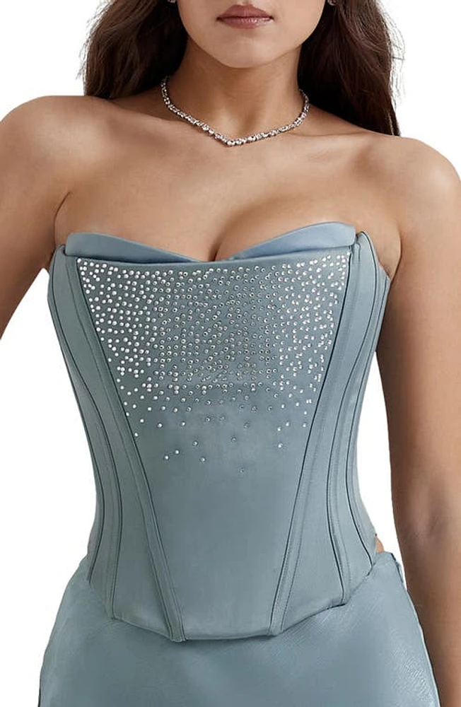 HOUSE OF CB Nastassia Embellished Satin Corset Cool Blue at Nordstrom,