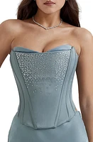 HOUSE OF CB Nastassia Embellished Satin Corset Cool Blue at Nordstrom,