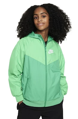 Nike Windrunner Water Resistant Hooded Jacket Stadium Green/Green/White at Nordstrom,