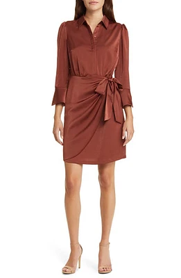 Vince Camuto Satin Shirtdress Brown at Nordstrom,