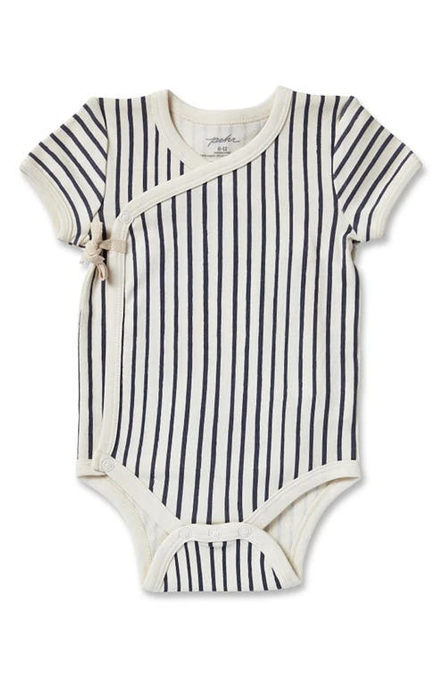 Pehr Stripes Away Organic Cotton Wrap Bodysuit in Ink at Nordstrom