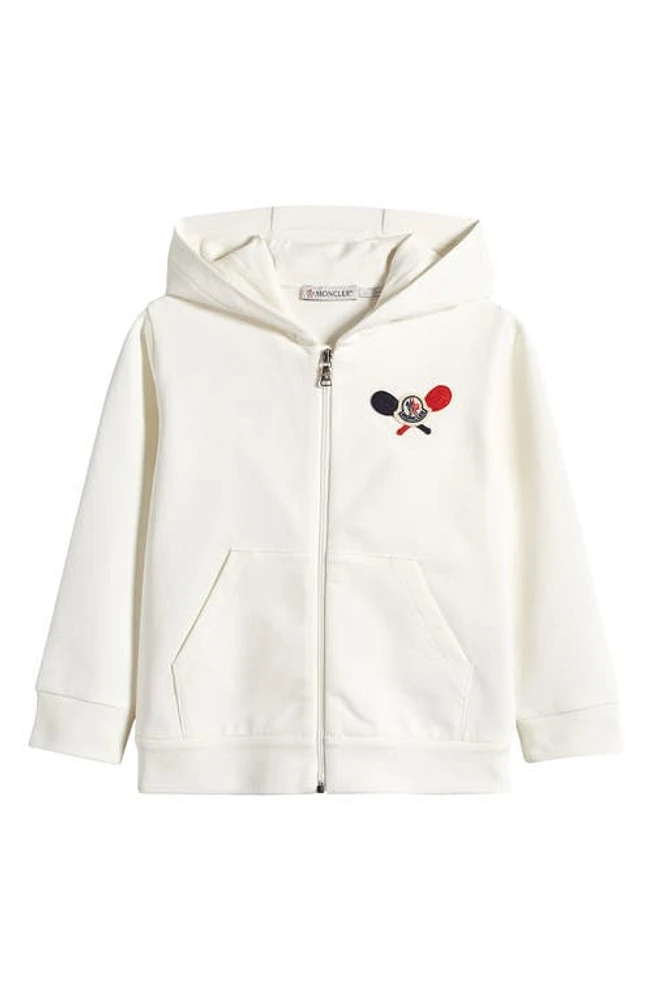 Moncler Kids' Tennis Patch Zip Hoodie White at Nordstrom,