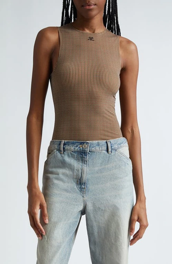 Courrèges Check Buckle Sleeveless Bodysuit Brown /White at Nordstrom,