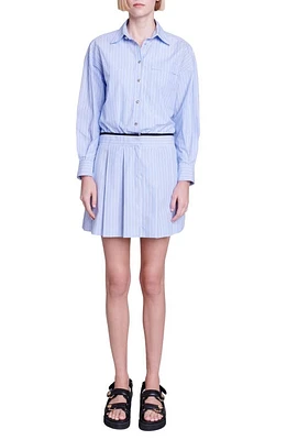 maje Raudri Stripe Long Sleeve Cotton Shirtdress Blue at Nordstrom,