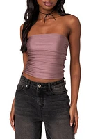 EDIKTED Maxeen Shiny Ruched Tube Top Mauve at Nordstrom,