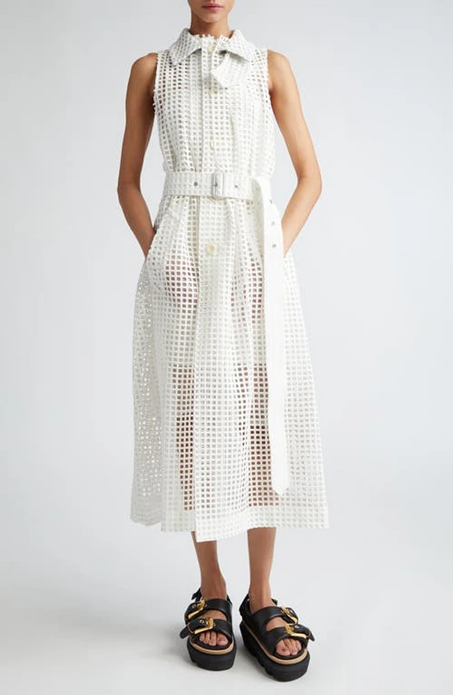 Sacai Embroidered Grid Coatdress Off White at Nordstrom,