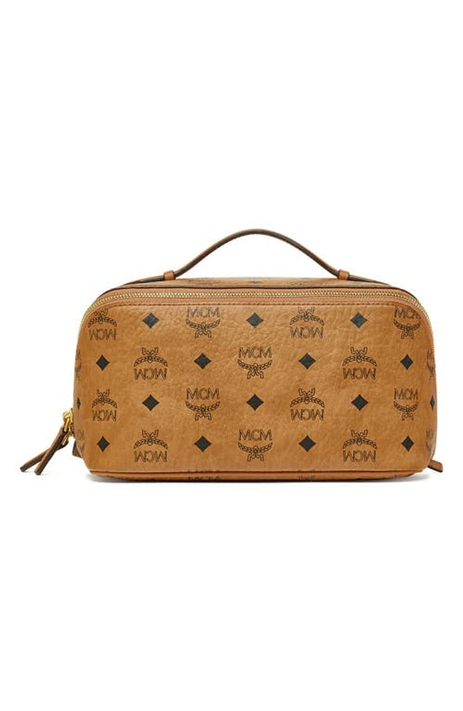 MCM Medium Visetos Coated Canvas Zip Toiletry Bag in Cognac at Nordstrom