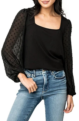 GIBSONLOOK Swiss Dot Sleeve Knit Top Black at Nordstrom,