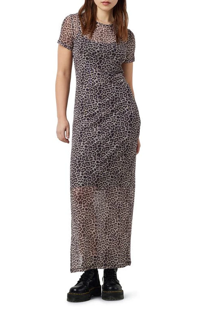 Noisy may Carrie Mesh Body-Con Dress in Oatmeal Aop Leo at Nordstrom, Size X-Small