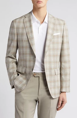 BOSS Hutson Plaid Virgin Wool Sport Coat Beige at Nordstrom,