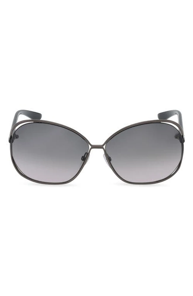 TOM FORD Carla 66mm Oversized Round Metal Sunglasses in Shiny Dark Gunmetal /Smoke at Nordstrom