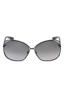 TOM FORD Carla 66mm Oversized Round Metal Sunglasses in Shiny Dark Gunmetal /Smoke at Nordstrom