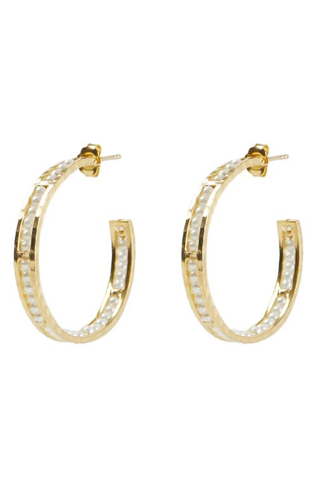 Argento Vivo Sterling Silver Imitation Pearl Molten Hoop Earrings in Gold at Nordstrom