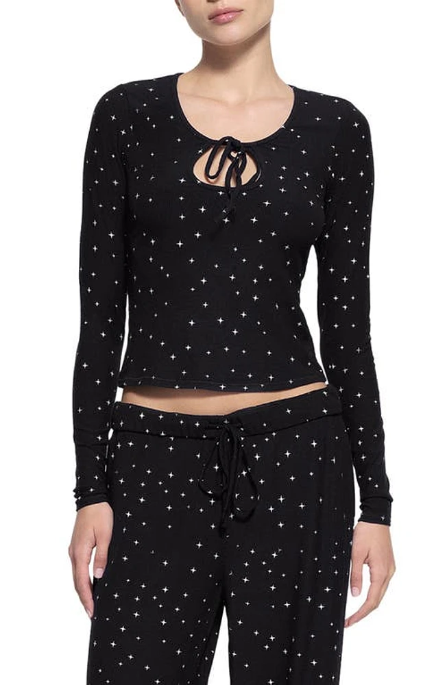 SKIMS Soft Lounge Tie Front Top Onyx Sparkle Print at Nordstrom,