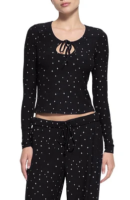 SKIMS Soft Lounge Tie Front Top Onyx Sparkle Print at Nordstrom,