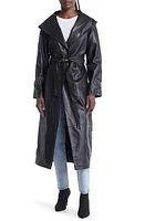 AZALEA WANG Faux Leather Hooded Trench Coat in Black at Nordstrom, Size Small