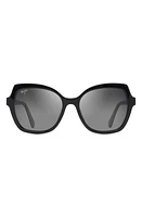 Maui Jim Mamane 55mm PolarizedPlus2 Round Sunglasses in Black Gloss at Nordstrom