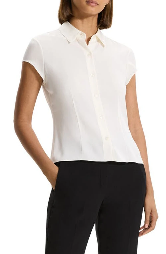 Theory Cap Sleeve Silk Shirt Ivory at Nordstrom,