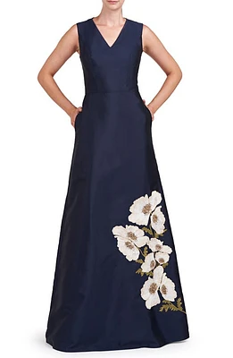 Kay Unger Aurelia Sleeveless A-Line Gown Dark Navy at Nordstrom,