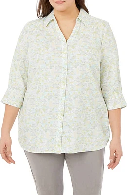 Foxcroft Meryl Coast to Print Cotton Button-Up Shirt Sea Mist at Nordstrom,