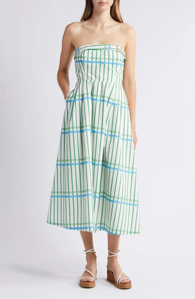 Du Paradis Marseille Stripe Strapless Fit & Flare Dress Ocean Green at Nordstrom,