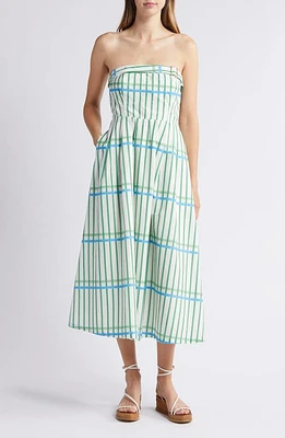 Du Paradis Marseille Stripe Strapless Fit & Flare Dress Ocean Green at Nordstrom,