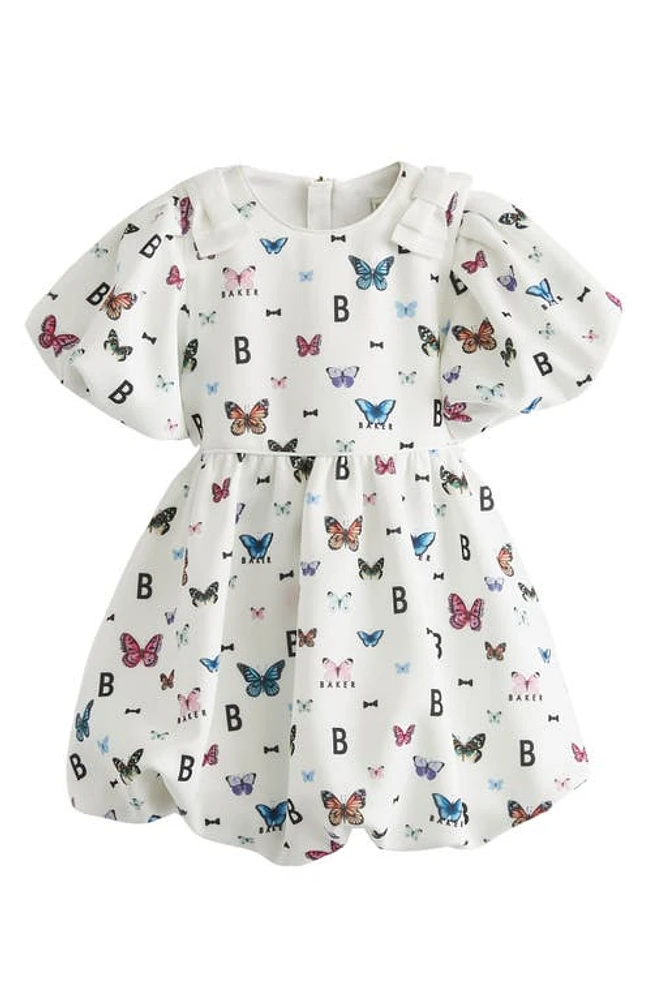 Baker by Ted Kids' Floral Butterfly Puff Sleeve Bubble Hem Dress White at Nordstrom,