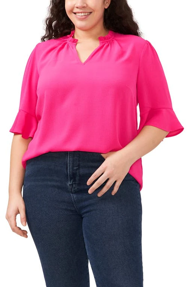 CeCe Split Neck Blouse Bright Rose at Nordstrom,