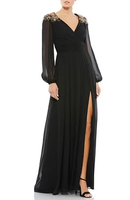 Mac Duggal Puff Sleeve Chiffon Gown at Nordstrom,