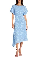 Maggy London Floral Jacquard Asymmetric Midi Dress in Azurine at Nordstrom, Size 10