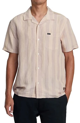 RVCA Love Stripe Linen Blend Camp Shirt Pale Mauve at Nordstrom,