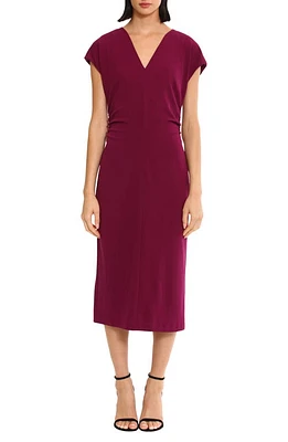 DONNA MORGAN FOR MAGGY Ruched Cap Sleeve Midi Dress Plum Caspia at Nordstrom,