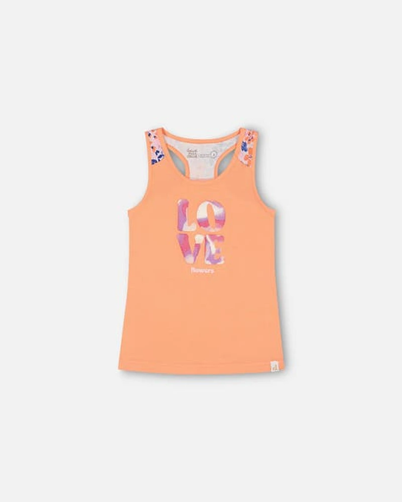 Deux Par Deux Girl's Organic Cotton Tank Top With Print Salmon Orange at Nordstrom