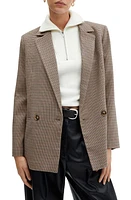 MANGO Houndstooth Double Breasted Blazer Brown at Nordstrom,